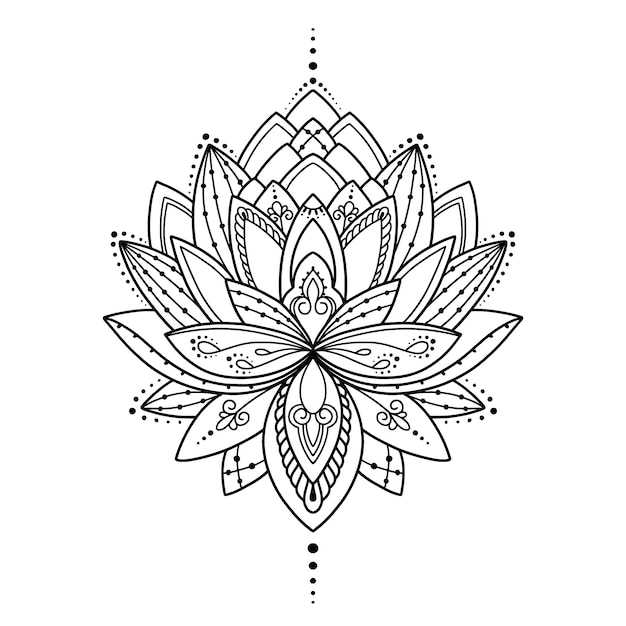 Hand drawn mandala lotus flower drawing