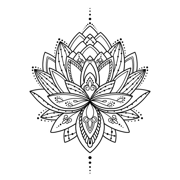 Hand drawn mandala lotus flower drawing