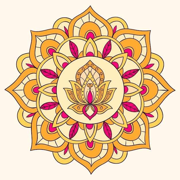 Hand drawn mandala lotus flower drawing