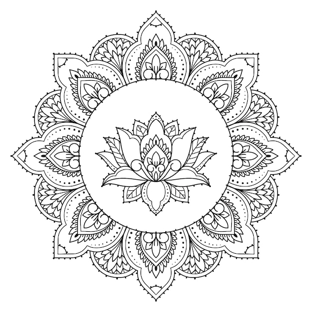 Hand drawn mandala lotus flower drawing