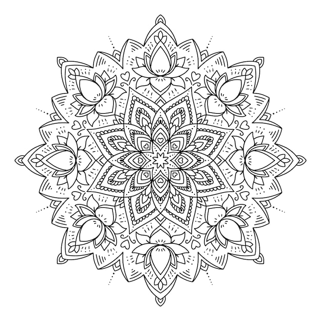 Disegno del fiore di loto mandala disegnato a mano