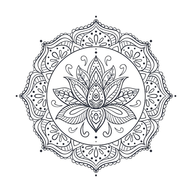 Free vector hand drawn mandala lotus flower drawing