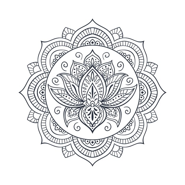 Hand drawn mandala lotus flower drawing