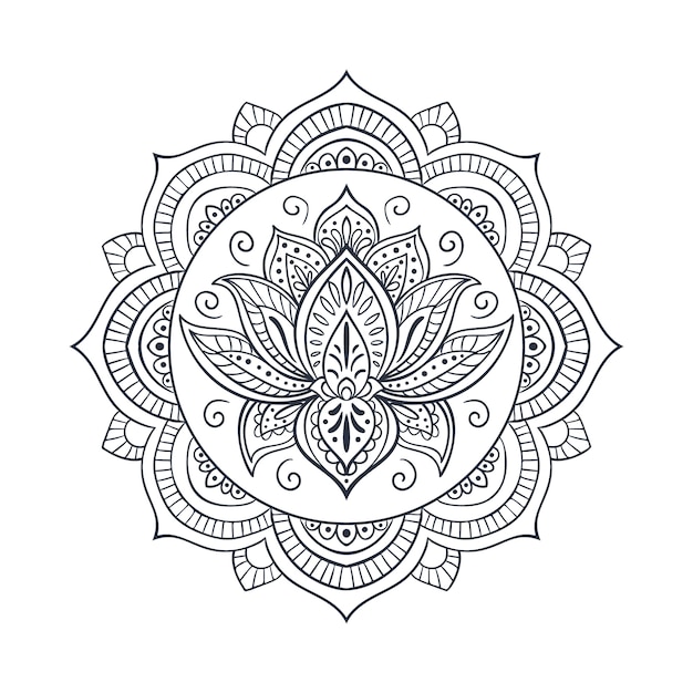 Hand drawn mandala lotus flower drawing