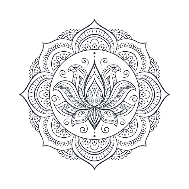 Hand drawn mandala lotus flower drawing