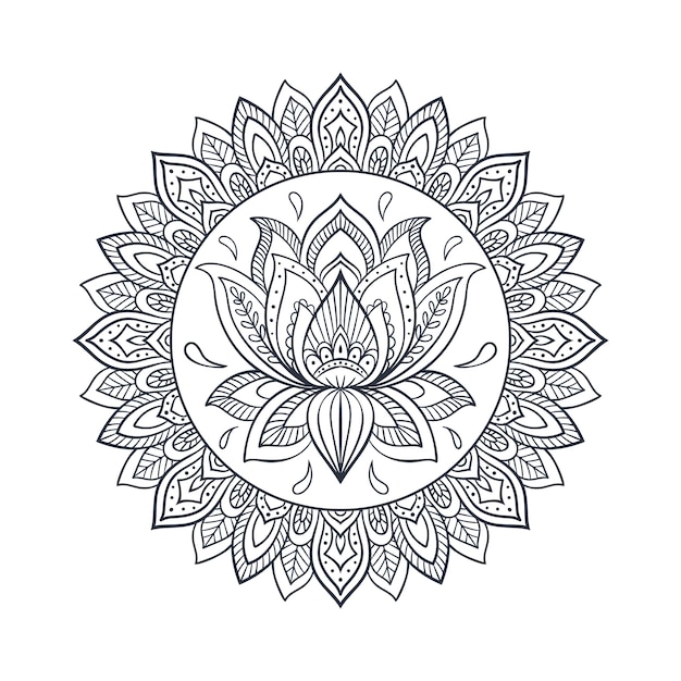 手描き曼荼羅蓮の花の描画