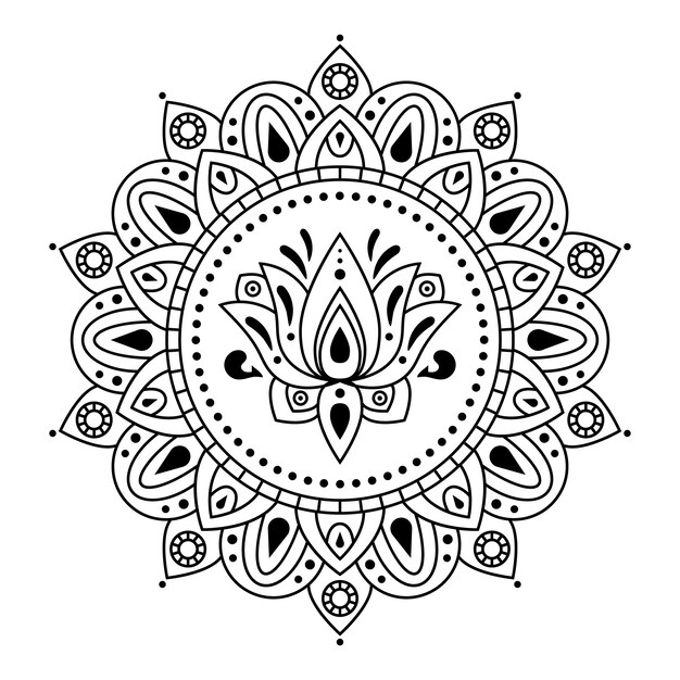 Hand drawn mandala lotus flower drawing