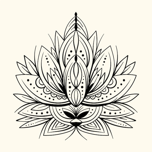 Hand drawn mandala lotus flower drawing