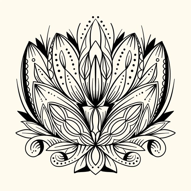 Hand drawn mandala lotus flower drawing