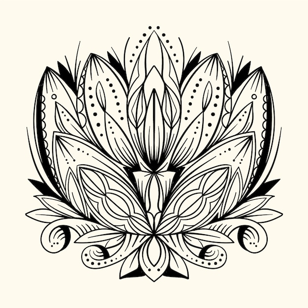 Hand drawn mandala lotus flower drawing