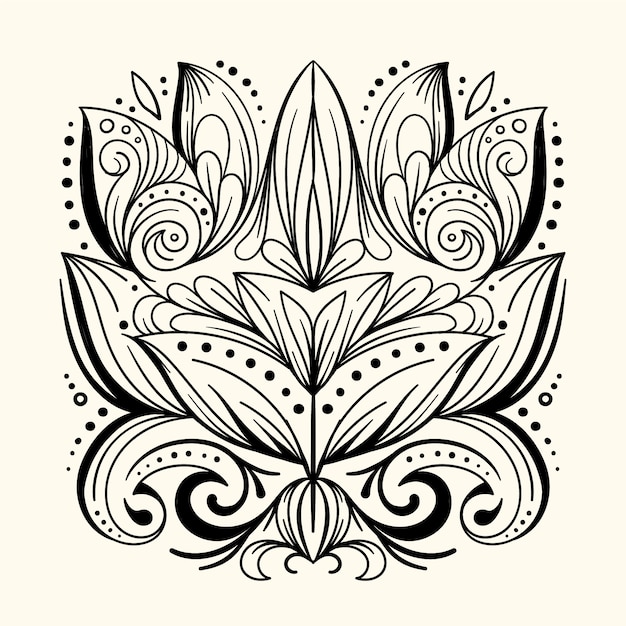 Hand drawn mandala lotus flower drawing