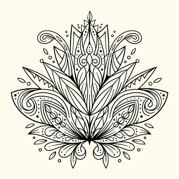 Hand drawn mandala lotus flower drawing