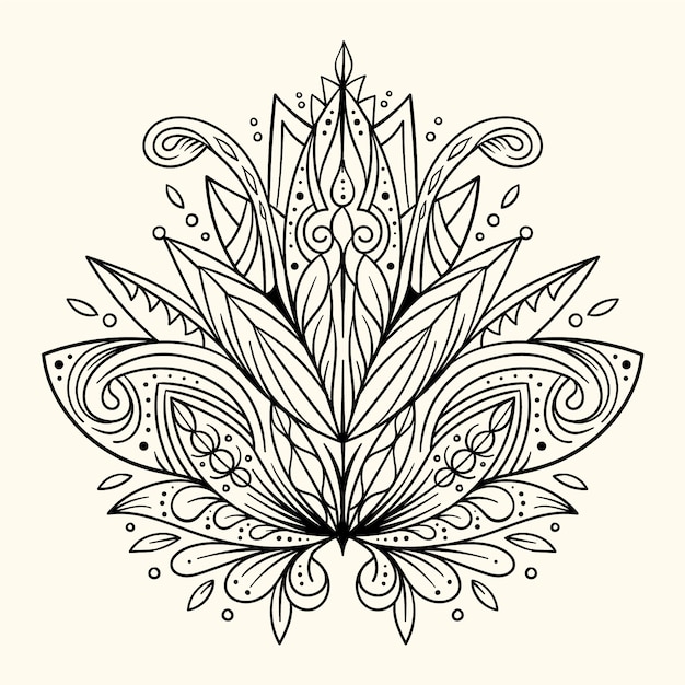 Hand drawn mandala lotus flower drawing