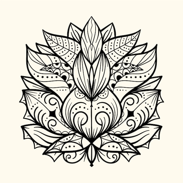 Hand drawn mandala lotus flower drawing