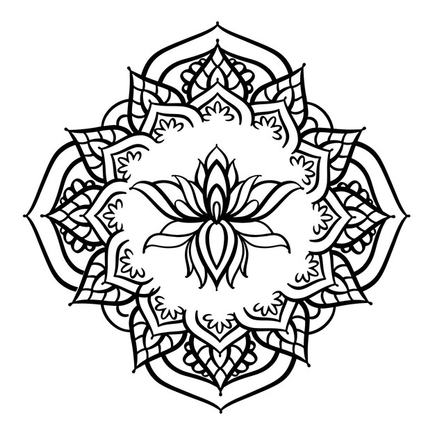 Hand drawn mandala lotus flower drawing