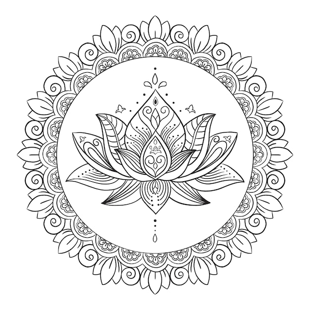 Disegno del fiore di loto mandala disegnato a mano