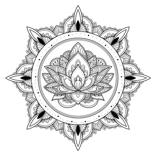 Hand drawn mandala lotus flower drawing