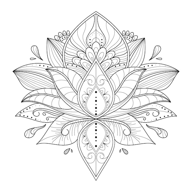 Disegno del fiore di loto mandala disegnato a mano