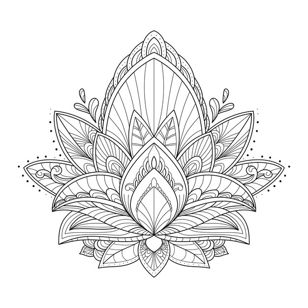 Hand drawn mandala lotus flower drawing