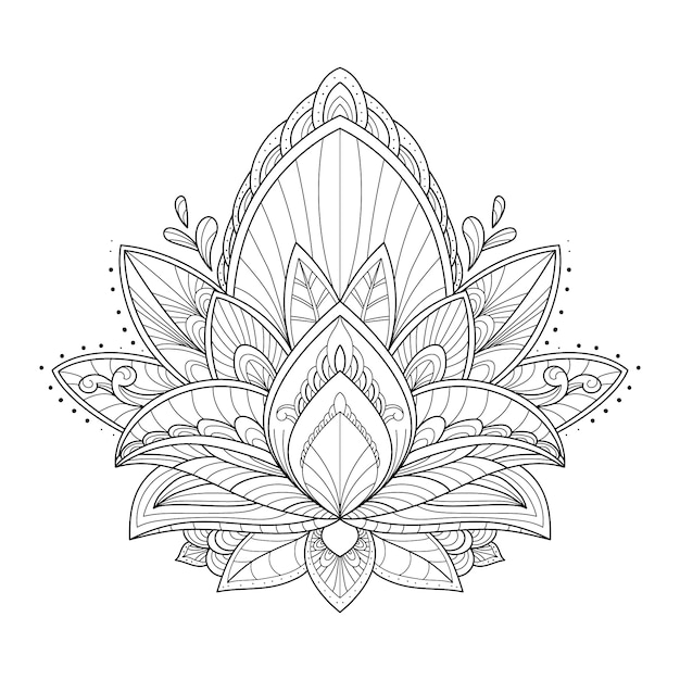 Hand drawn mandala lotus flower drawing