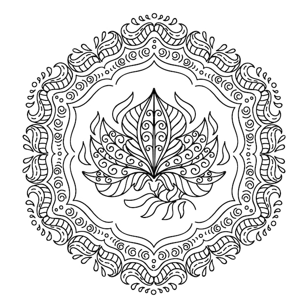 Hand drawn mandala lotus flower drawing