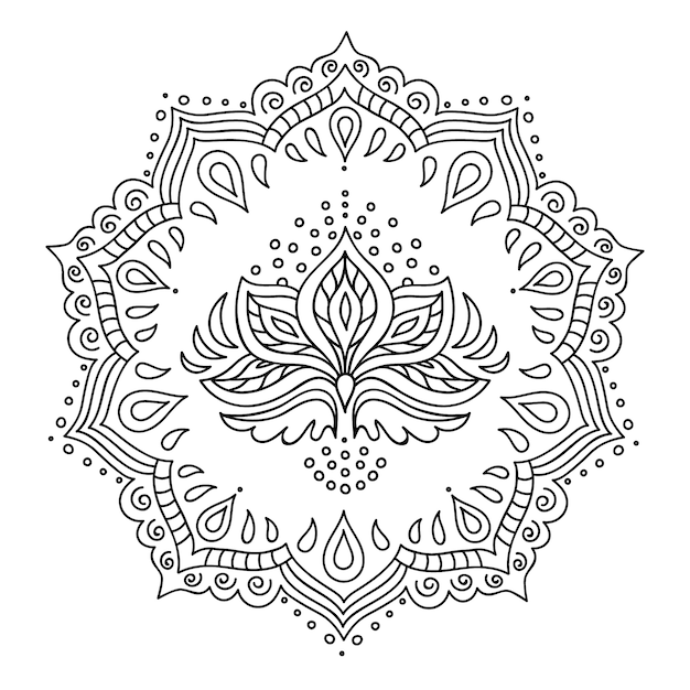 Hand drawn mandala lotus flower drawing