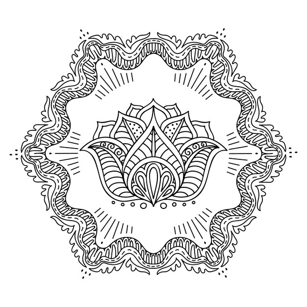 Hand drawn mandala lotus flower drawing