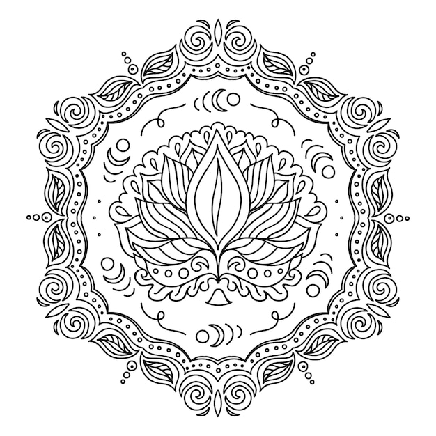 Vettore gratuito disegno del fiore di loto mandala disegnato a mano