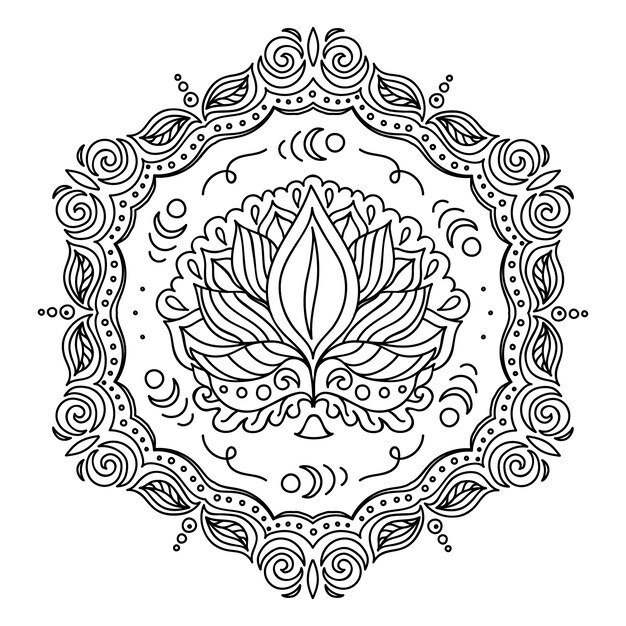 Hand drawn mandala lotus flower drawing