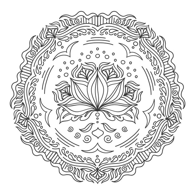 Hand drawn mandala lotus flower drawing