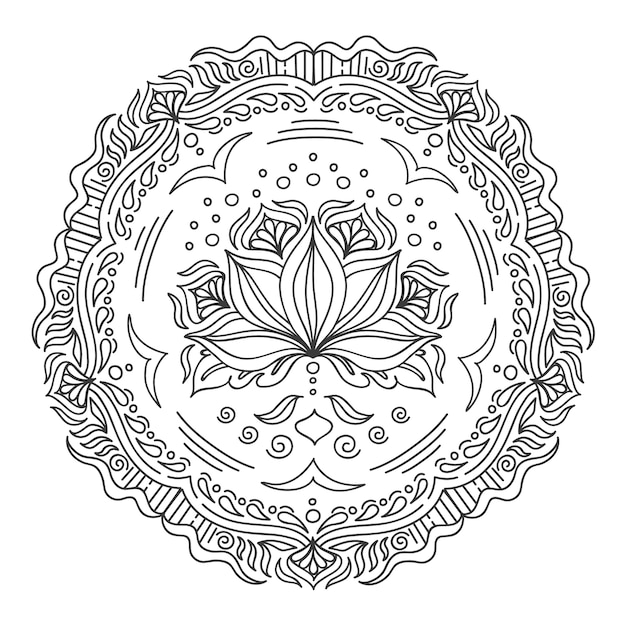 Hand drawn mandala lotus flower drawing