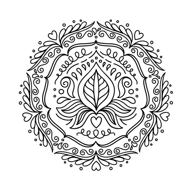 Hand drawn mandala lotus flower drawing