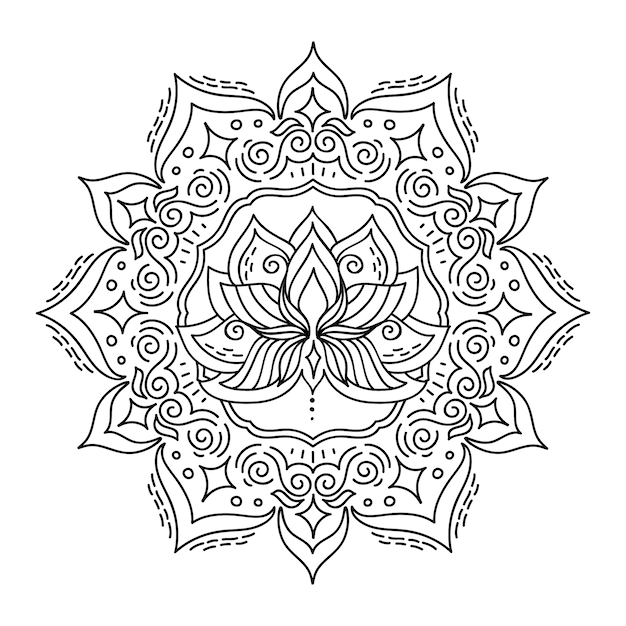 Disegno del fiore di loto mandala disegnato a mano