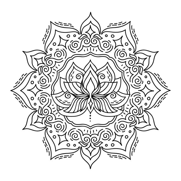 Hand drawn mandala lotus flower drawing