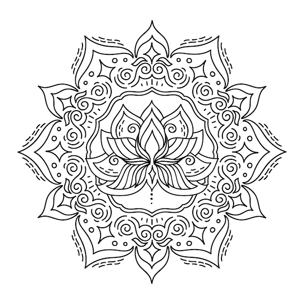 Hand drawn mandala lotus flower drawing