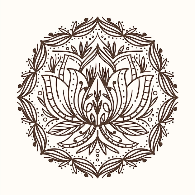 Hand drawn mandala lotus flower drawing