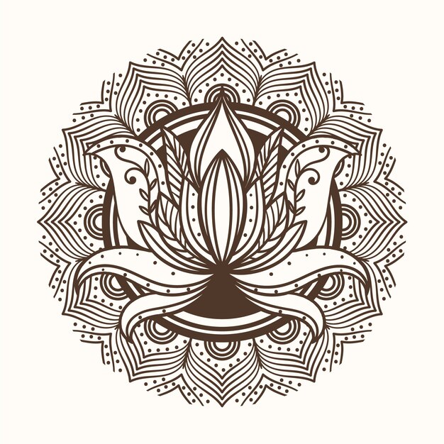 Hand drawn mandala lotus flower drawing