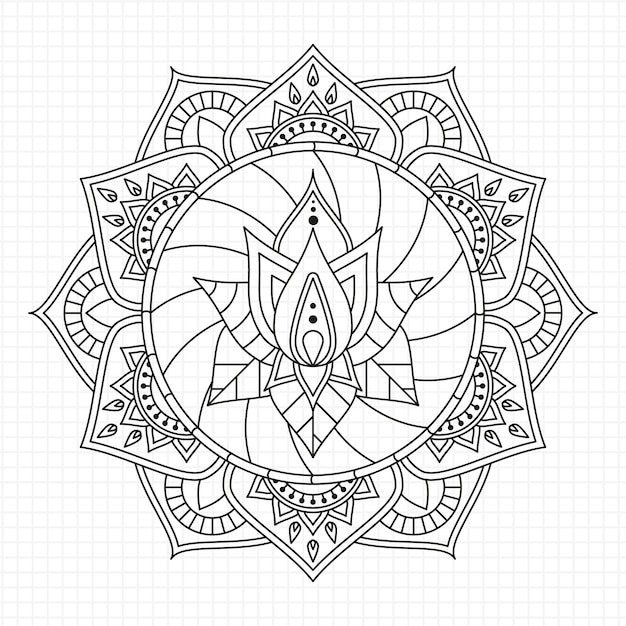 Disegno del fiore di loto mandala disegnato a mano