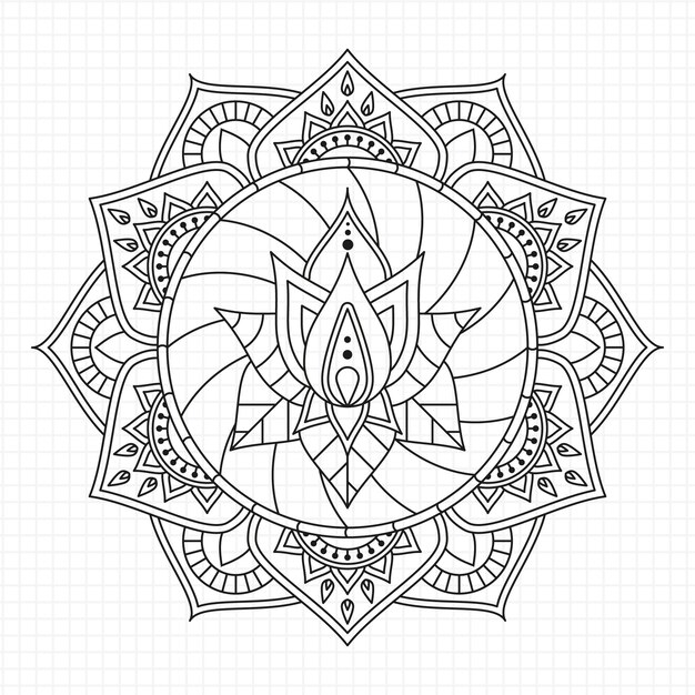 Hand drawn mandala lotus flower drawing