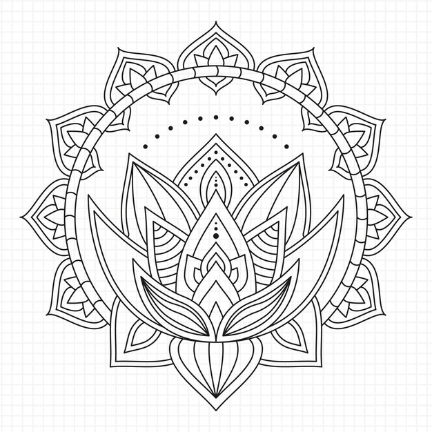 Hand drawn mandala lotus flower drawing