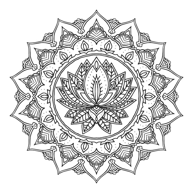 Hand drawn mandala lotus flower drawing