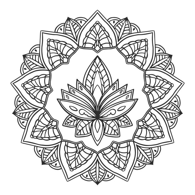 Hand drawn mandala lotus flower drawing