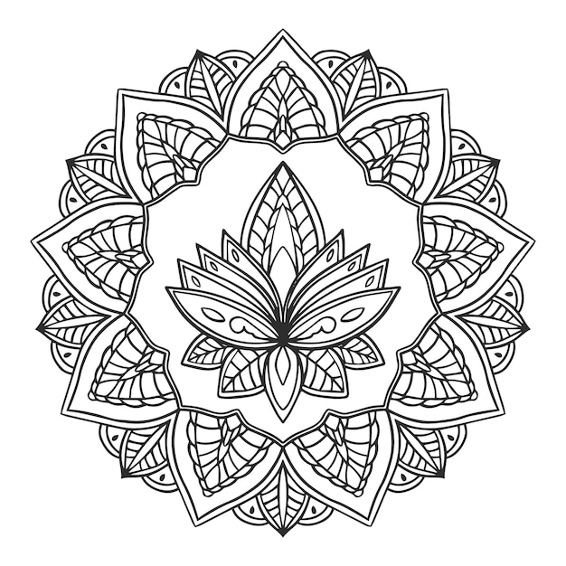 Hand drawn mandala lotus flower drawing