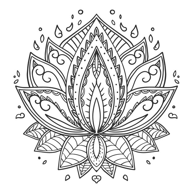 Hand drawn mandala lotus flower drawing