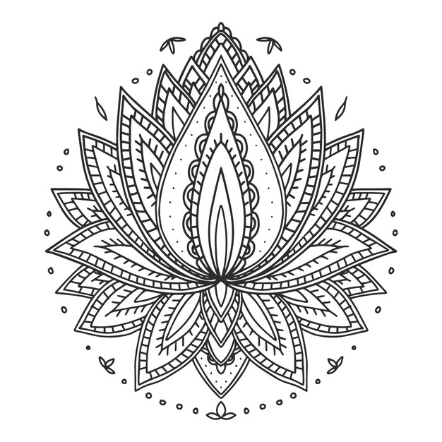 Hand drawn mandala lotus flower drawing