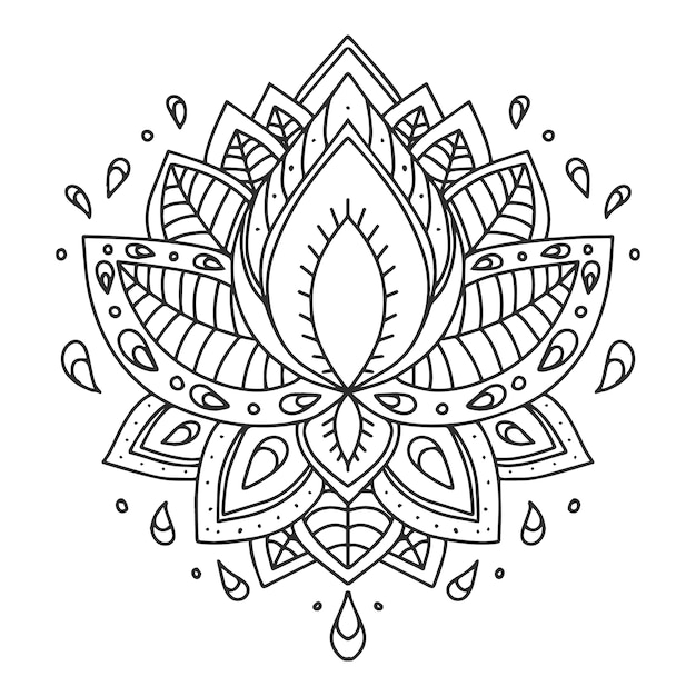 Hand drawn mandala lotus flower drawing