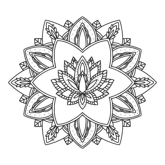 Hand drawn mandala lotus flower drawing