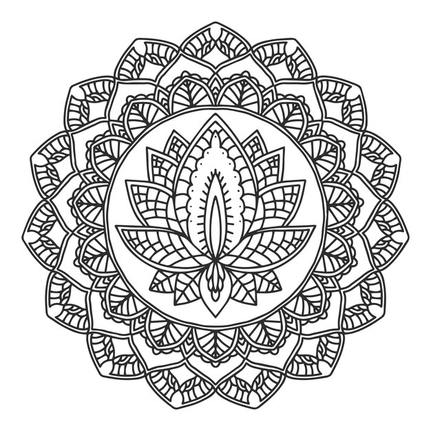 Hand drawn mandala lotus flower drawing