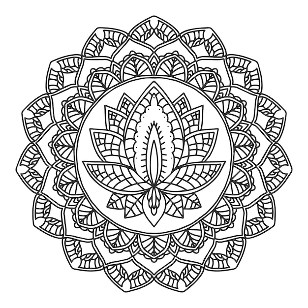 Hand drawn mandala lotus flower drawing