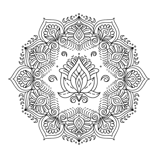 Hand drawn mandala lotus flower drawing